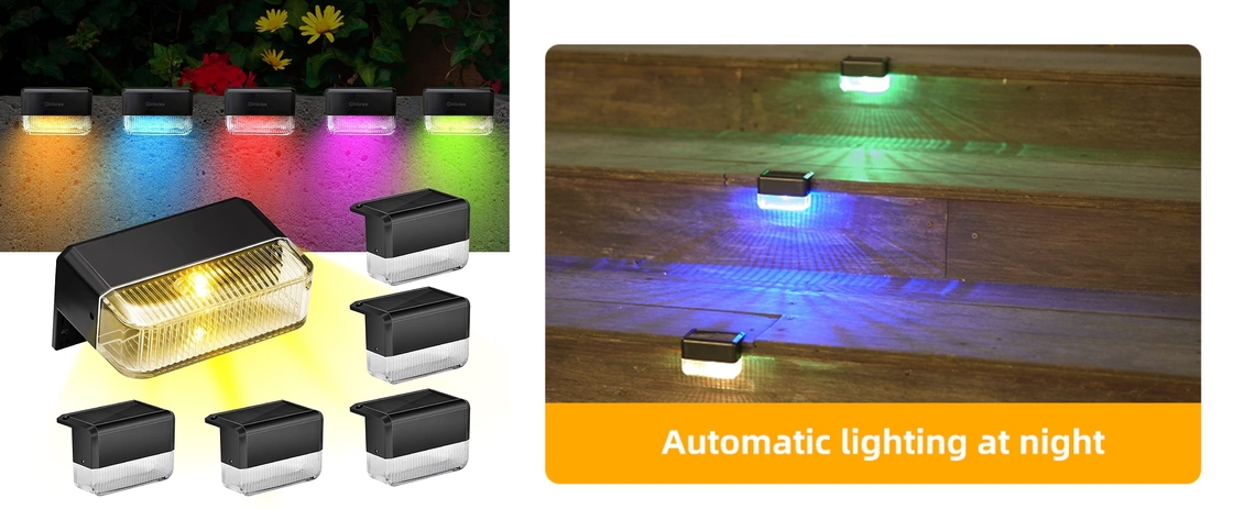 Multi Color RGB LED Solar Fence Lights Landscape For Outdoor Staircase Garden