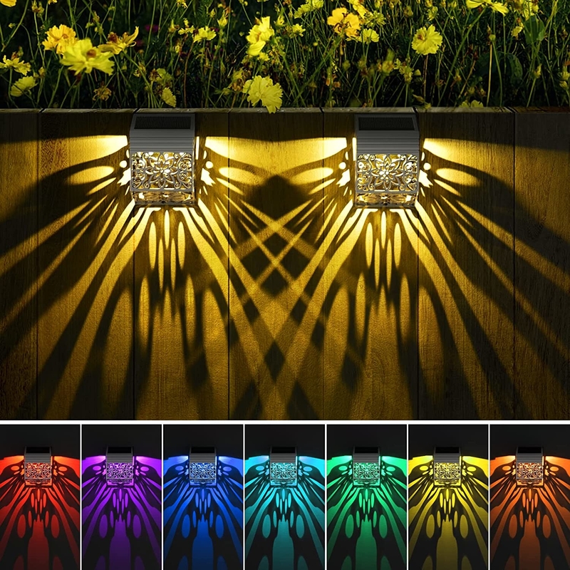 Flower Pattern Solar Led Wall Lights IP65 Outdoor Decorative Fence Lamp For Garden