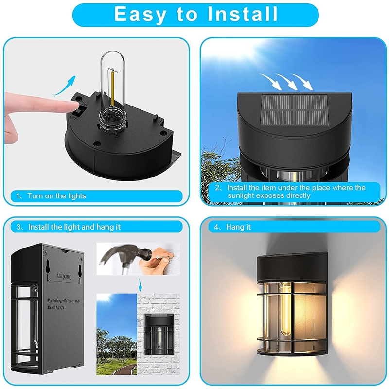Vintage Wireless Fence Solar Outdoor Wall Light Decorate Garden Patio Yard 3.7V 1800mAh