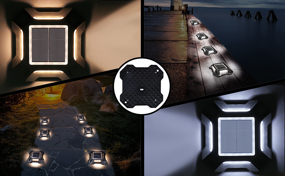 Solar LED Driveway Dock Lights Outdoor Warning Step Lights For Sidewalk Garden Pathway Yard