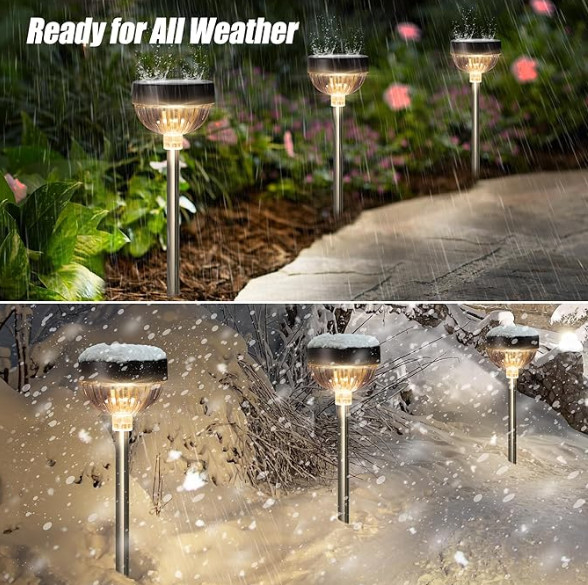 600mAh Battery IP65 Waterproof Solar Garden Lights Warm White 100LM Brightness for 8-10 Hours