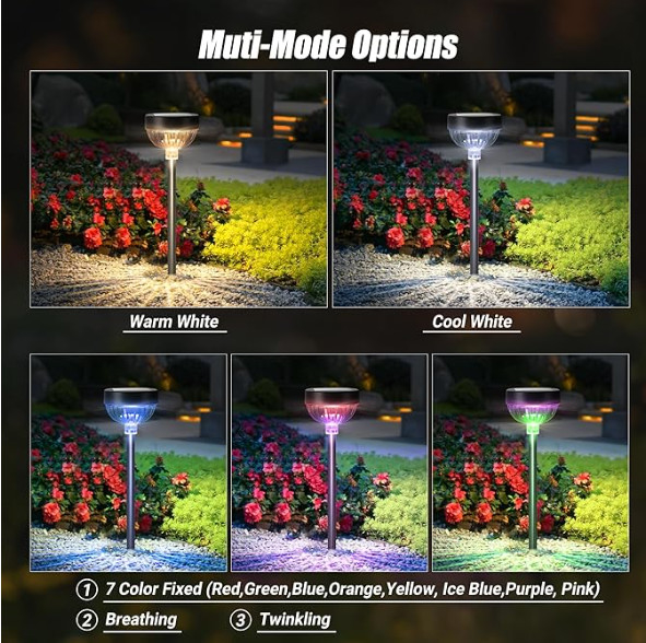 Solar Powered Garden Lights with RGB Lighting 3.7V Voltage and 600mAh Battery Capacity
