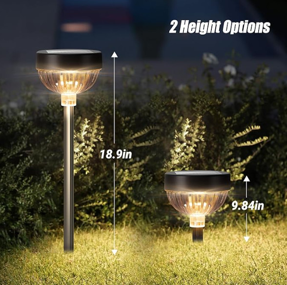 Solar Powered LED Garden Lights with Steady Flashing and Fade Modes Monocrystalline Silicon Panel