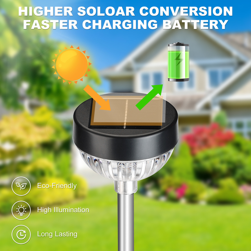 Solar LED Garden Lights with Monocrystalline Silicon Panel IP65 Waterproof Level Steady/Breathing Light Mode