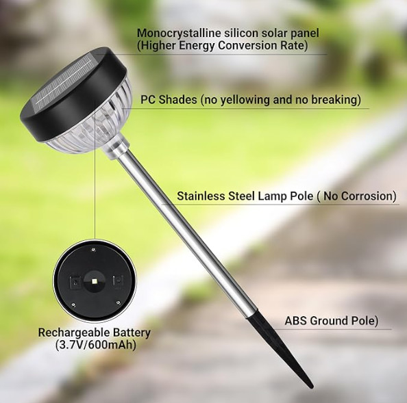 Solar LED Garden Lights with Monocrystalline Silicon Panel IP65 Waterproof Level Steady/Breathing Light Mode