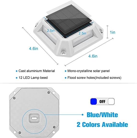LED Solar Dock Light Aluminum 20 Lumens IP68 Waterproof 4-Pack With Screw Installation