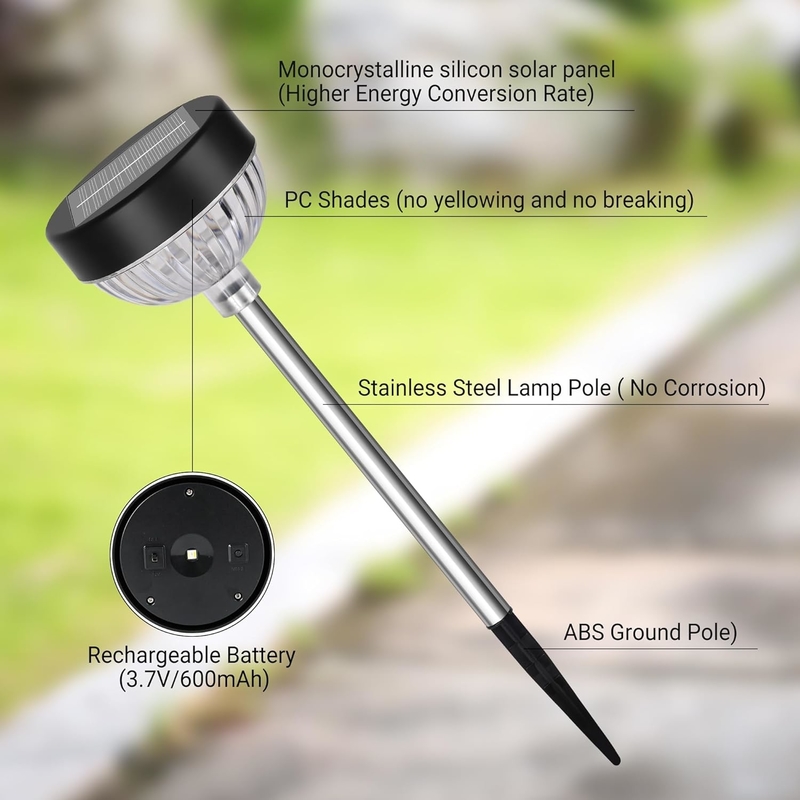Solar Stake Lights With 8-10 Hours of Illumination IP65 Waterproof for Auto On/Off LED Lighting