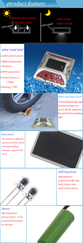 White Yellow Red Blue Green 330g 2V LED Solar Powered Road Studs Work Temp -20C- 70C Aluminum Alloy
