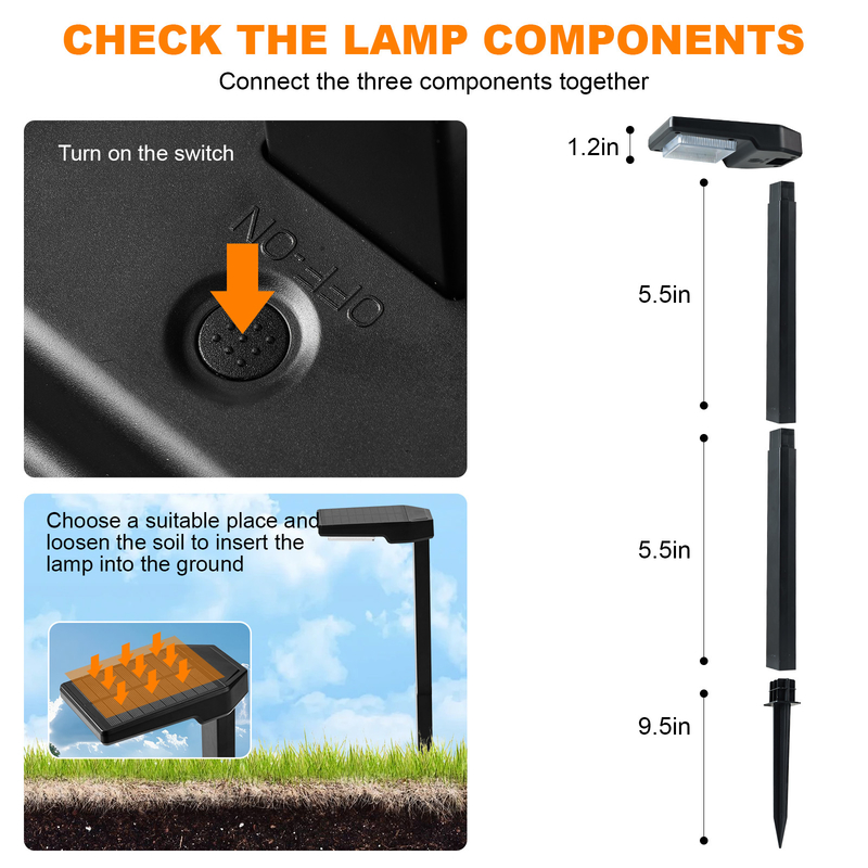 Solar Powered LED Stake Lights with Auto On/Off 6 Pcs LED IP65 Waterproof