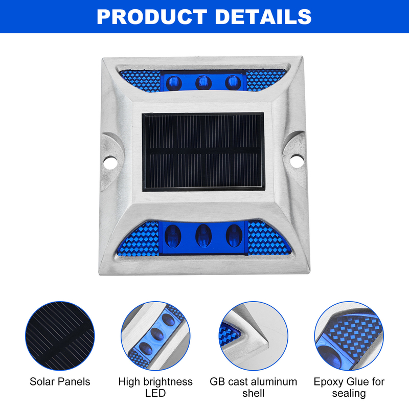 Driveway Bright Aluminum Solar Road Studs with Flashing Lights and Working Time ≥100h