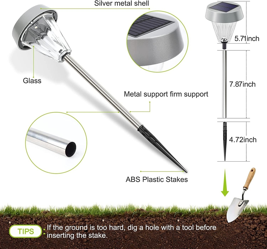 Outdoor Solar Garden Lights with Stainless Steel Body, Solar Pathway Light Waterproof for Landscape Courtyard