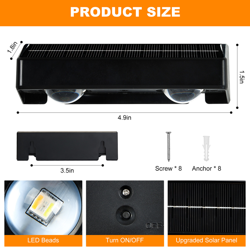 Waterproof Up And Down Solar Wall Light ABS Housing For Yard Deck Garden Garage Walkway Porch