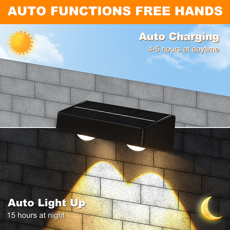 Waterproof Up And Down Solar Wall Light ABS Housing For Yard Deck Garden Garage Walkway Porch