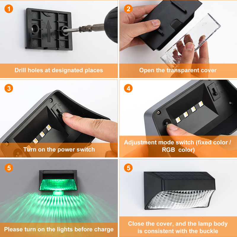 Outdoor Garden IP65 Solar Fence Light with Warm White RGB Light Color and Remote Control