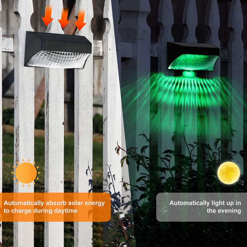 Outdoor Garden IP65 Solar Fence Light with Warm White RGB Light Color and Remote Control