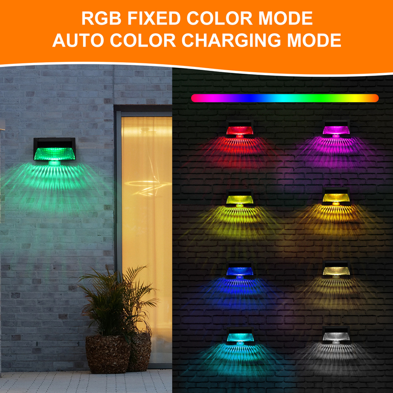 Outdoor Garden IP65 Solar Fence Light with Warm White RGB Light Color and Remote Control