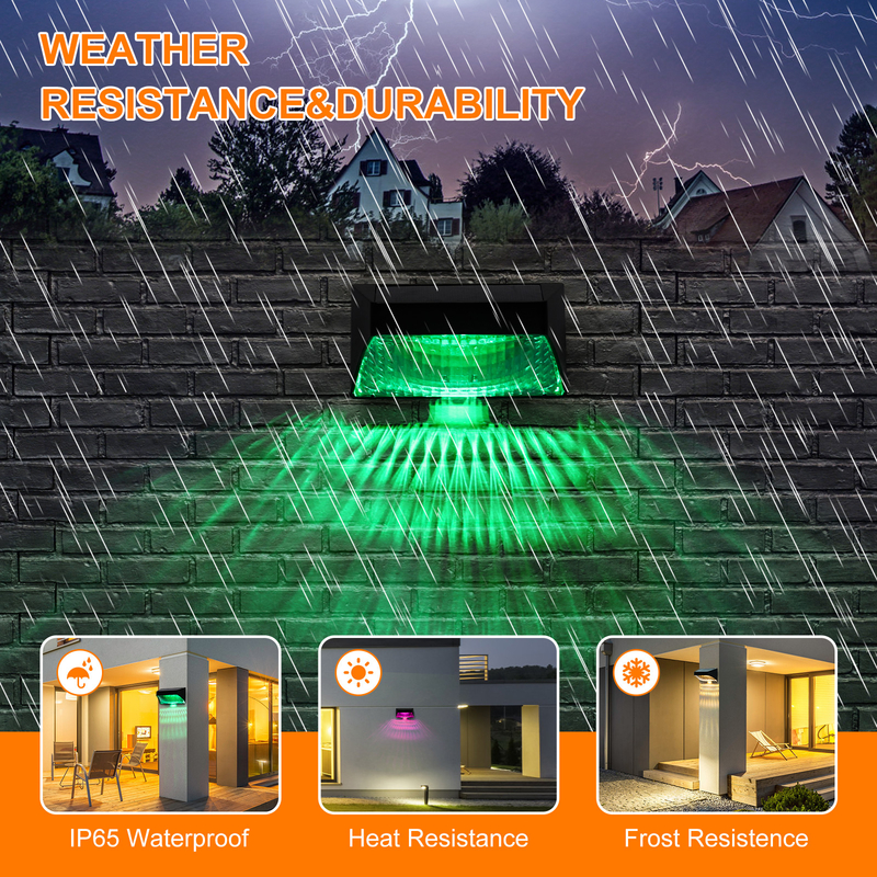 Outdoor Garden IP65 Solar Fence Light with Warm White RGB Light Color and Remote Control