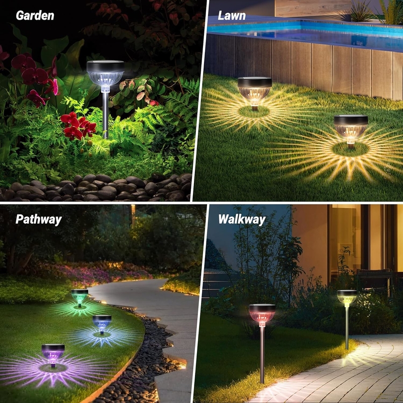 RGB LED Light IP65 Outdoor Waterproof Solar Stake Light With Auto On/Off And 15 Hours Working Time