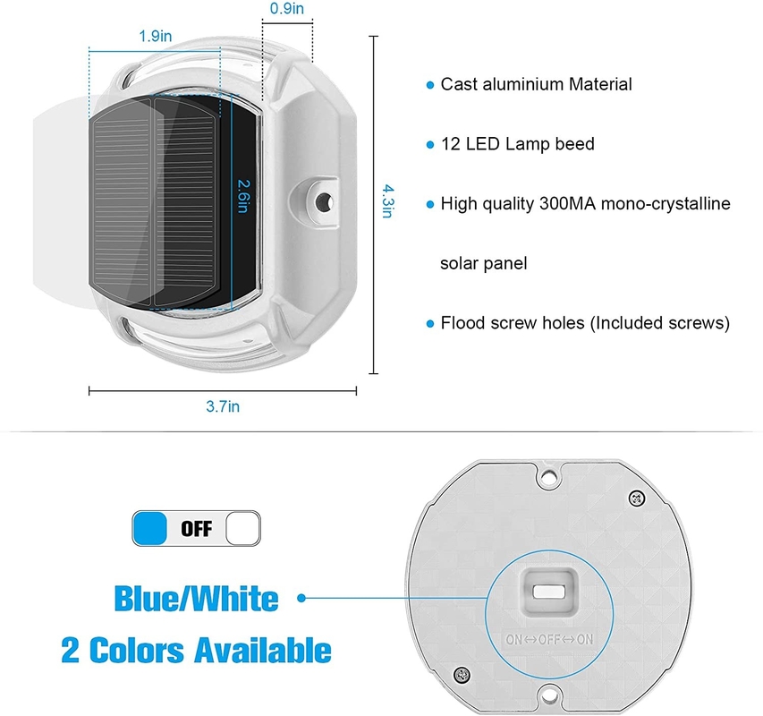 Aluminum IP68 Waterproof Solar Powered Driveway Dock Lights for Outdoor Stairs Step Fence Yard Patio