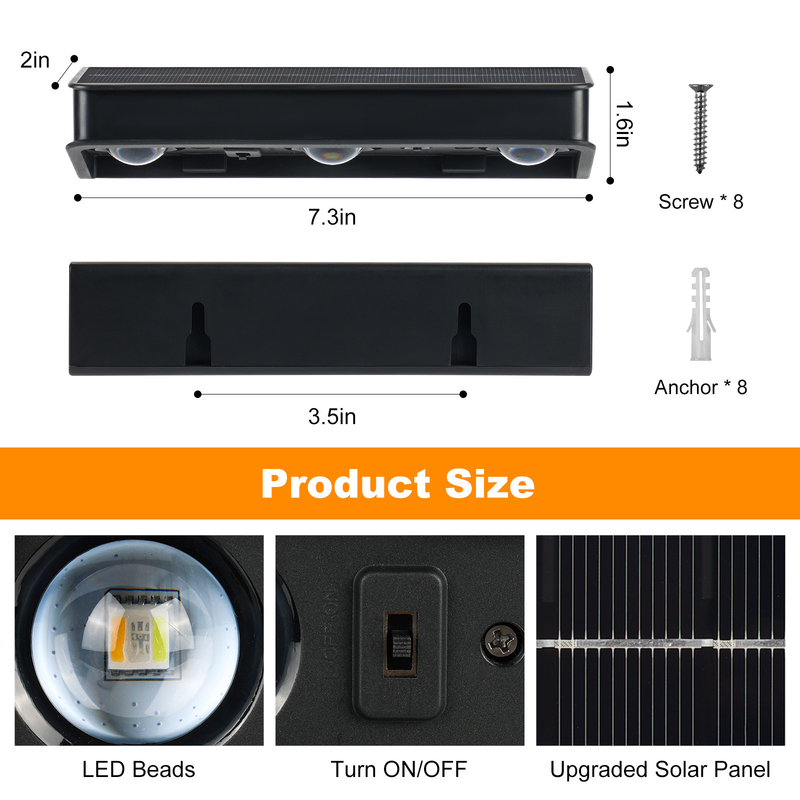 IP65 Waterproof Solar LED Wall Lamp for Hotel Polysilicon Solar Panel White Light Warm Light Up and Down Light Source