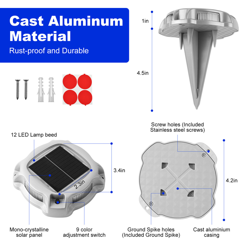 Round Shape Solar Road Stud with Flashing LED Lights 3.7v/500mah Battery 5v/70ma Solar Panel