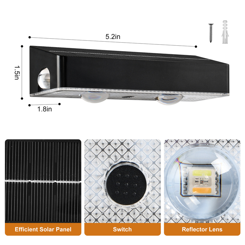 200g Solar Fence Light with Brightness 50Lumens and Monocrystalline Silicon Battery 3.7V / 1200MA