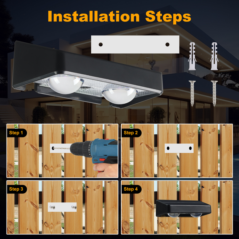 Warm White Patio Doors Fence Deck Garden Lighting Waterproof Small Step Lamp Outdoor Solar up and Down Wall Lights