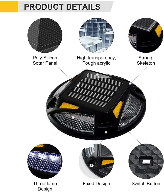 Aluminum Solar Road Stud with 12 LED Beads 1.2V Ni-Mh Battery and 4.5h Charging for 20h Operation