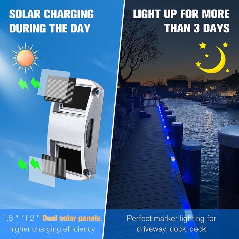 6 LED Lamp IP68 Waterproof Solar Dock Light with 5000K Daylight for Wireless Road Driveway Path Lighting